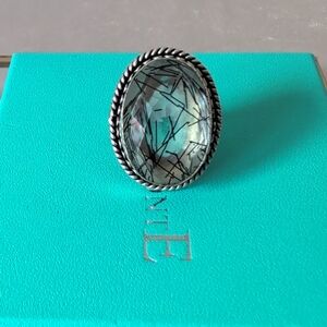 Rutilated quartz crystal 925 sterling silver ring
